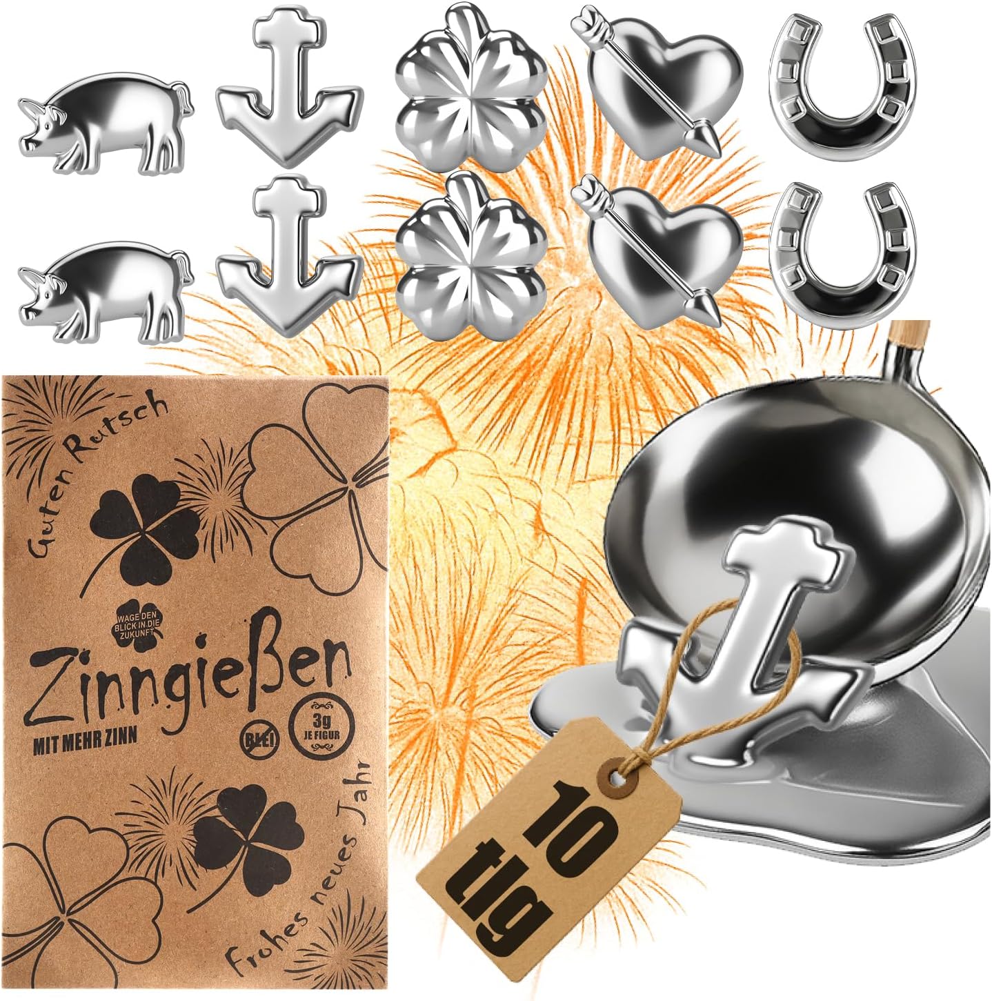 Premium Zinngießen mit 5 extra schweren Figuren und Löffel